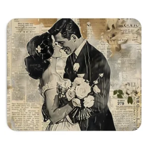 Vintage Newspaper Wedding Kiss Mouse Pad