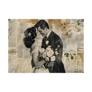 Vintage Newspaper Wedding Kiss Poster
