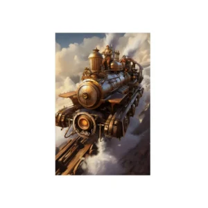 Flying Brass Steam Train Metal Poster