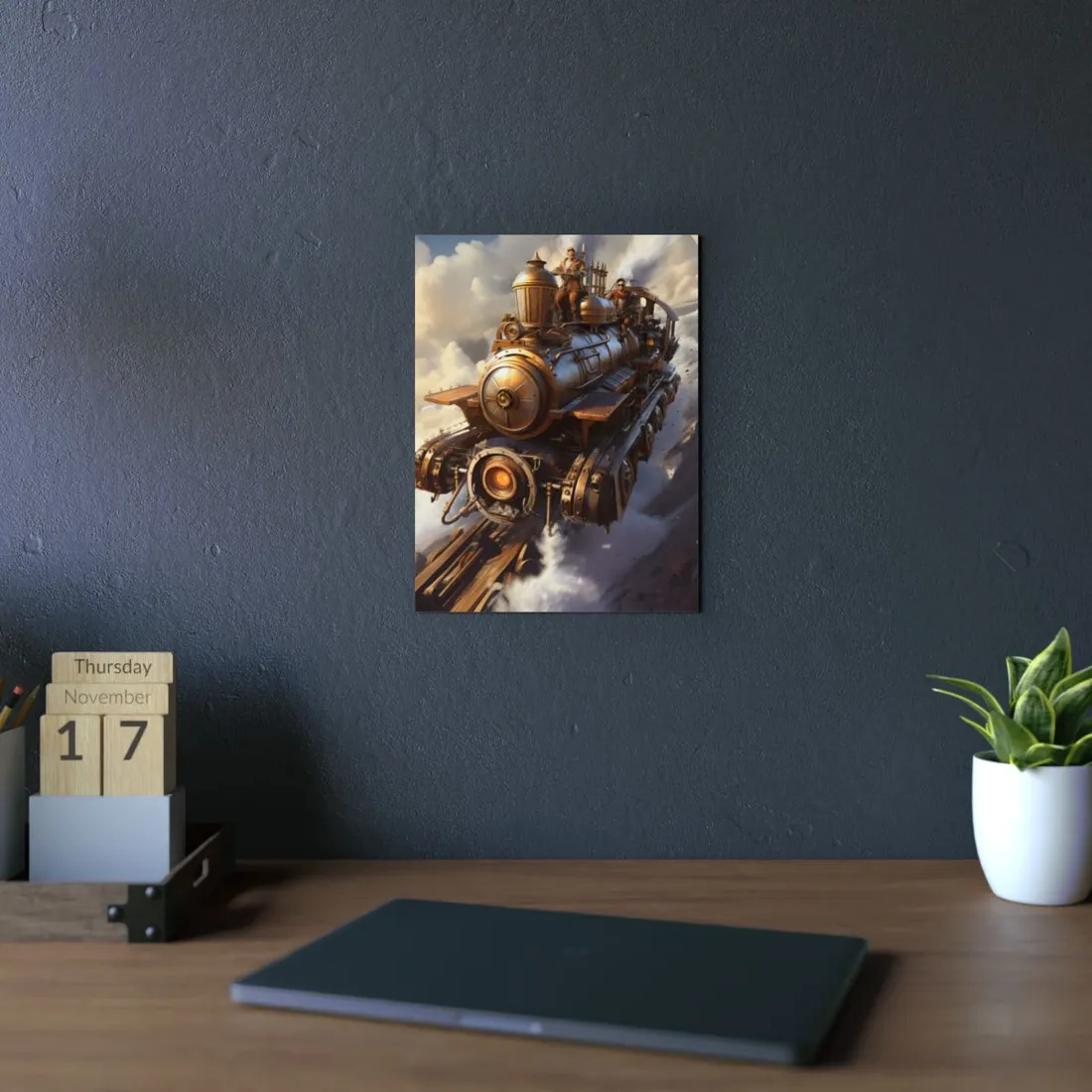 Vintage Steam Locomotive: Ornate Brass Engine - Metal Poster