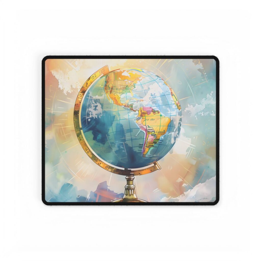 Vintage-Style Globe: World Map with Iconic Features - Desk Mat