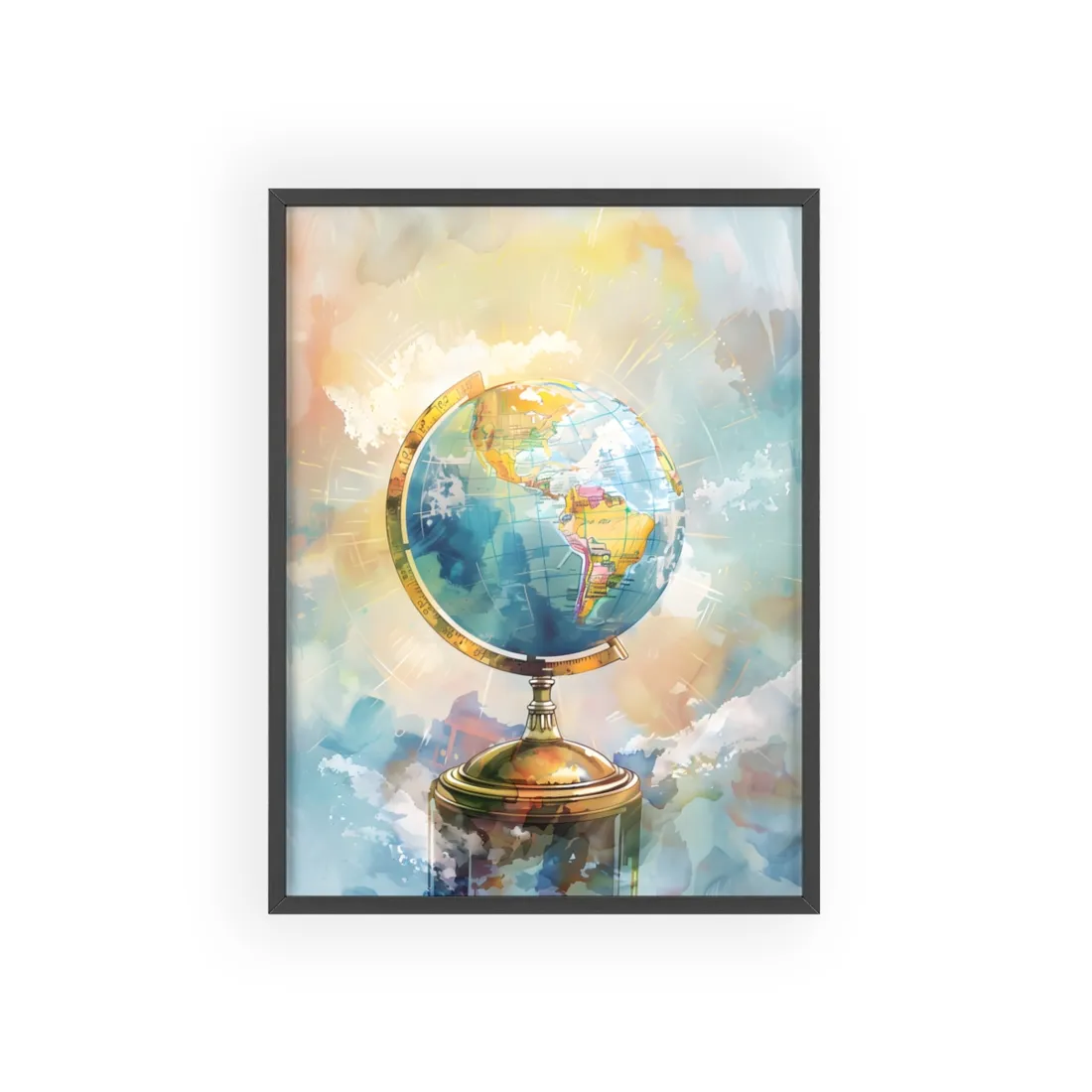 Vintage-Style Globe: World Map with Iconic Features - Framed Poster