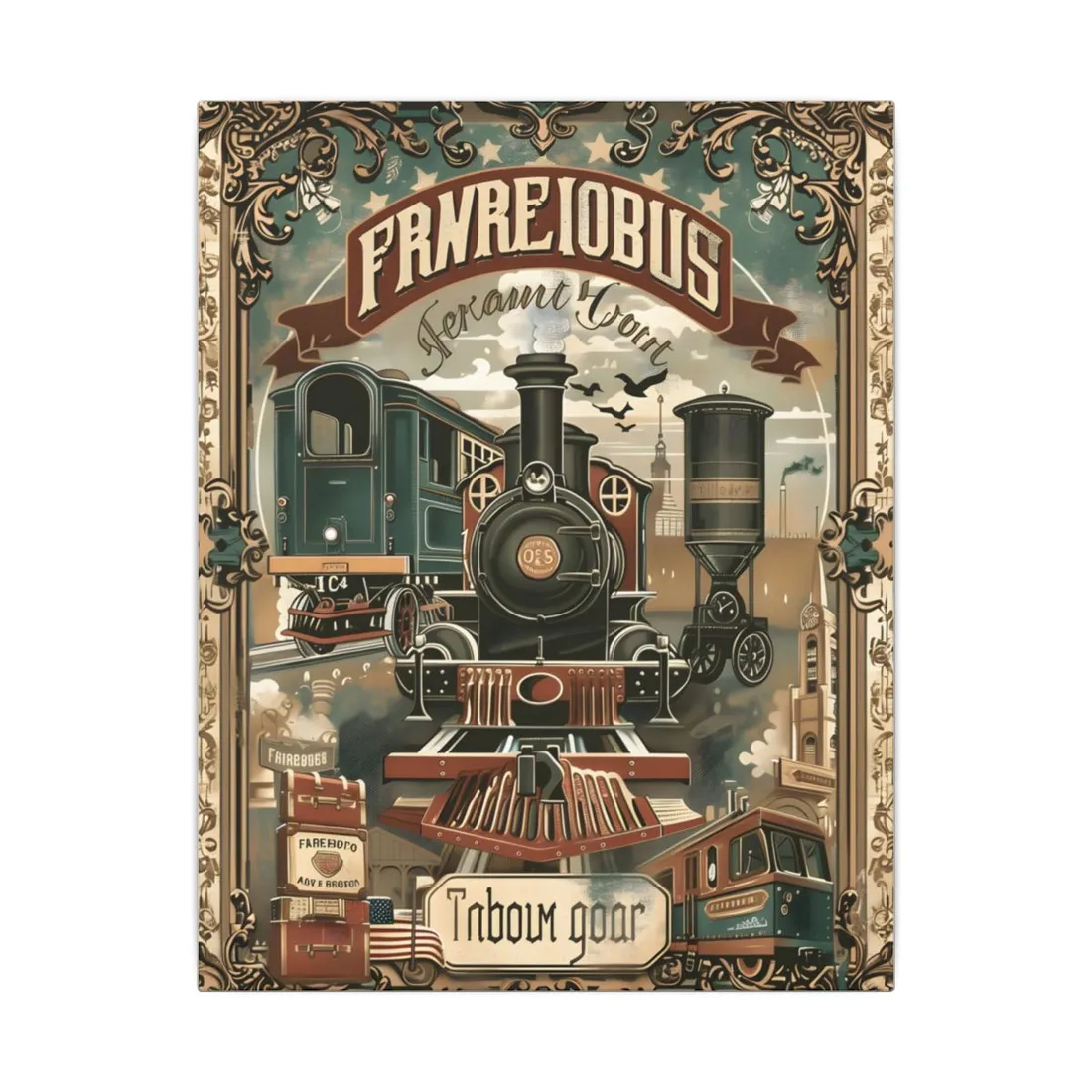 Vintage Train Station Sign: Bold Farhampton - Canvas