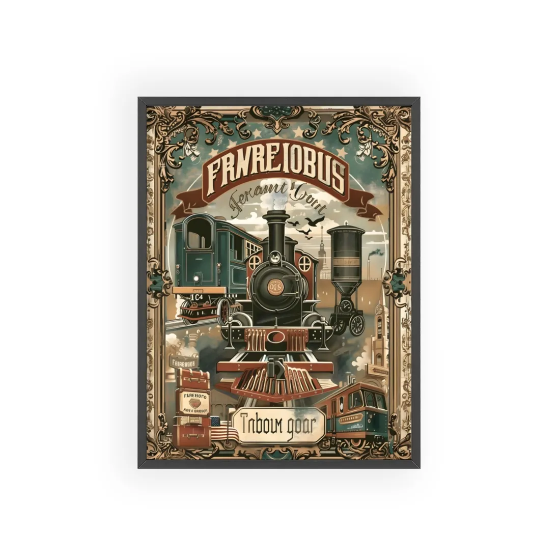 Vintage Train Station Sign: Bold Farhampton - Framed Poster