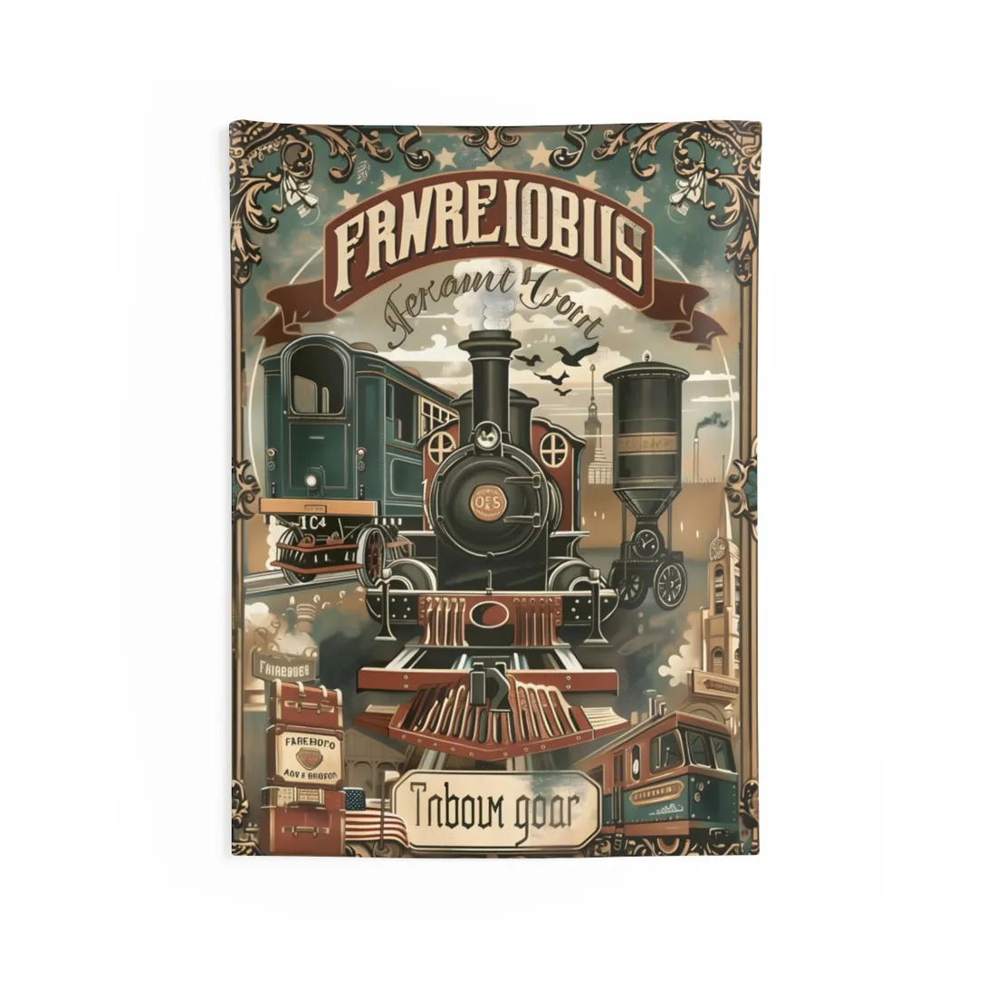 Vintage Train Station Sign: Bold Farhampton - Wall Tapestry