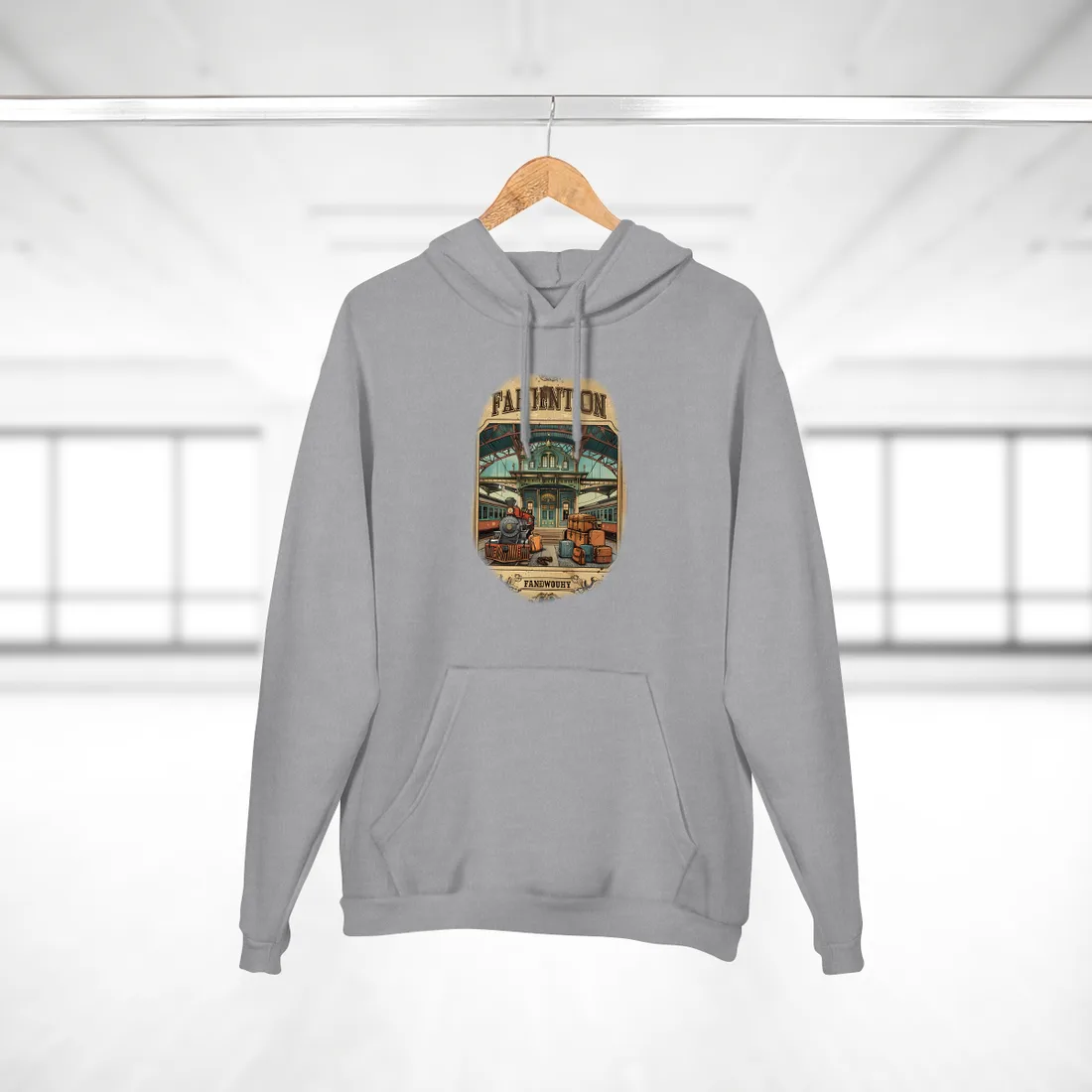 Vintage Train Station Sign: Farhampton Departure 0D14 - Hoodie (Heather Grey)