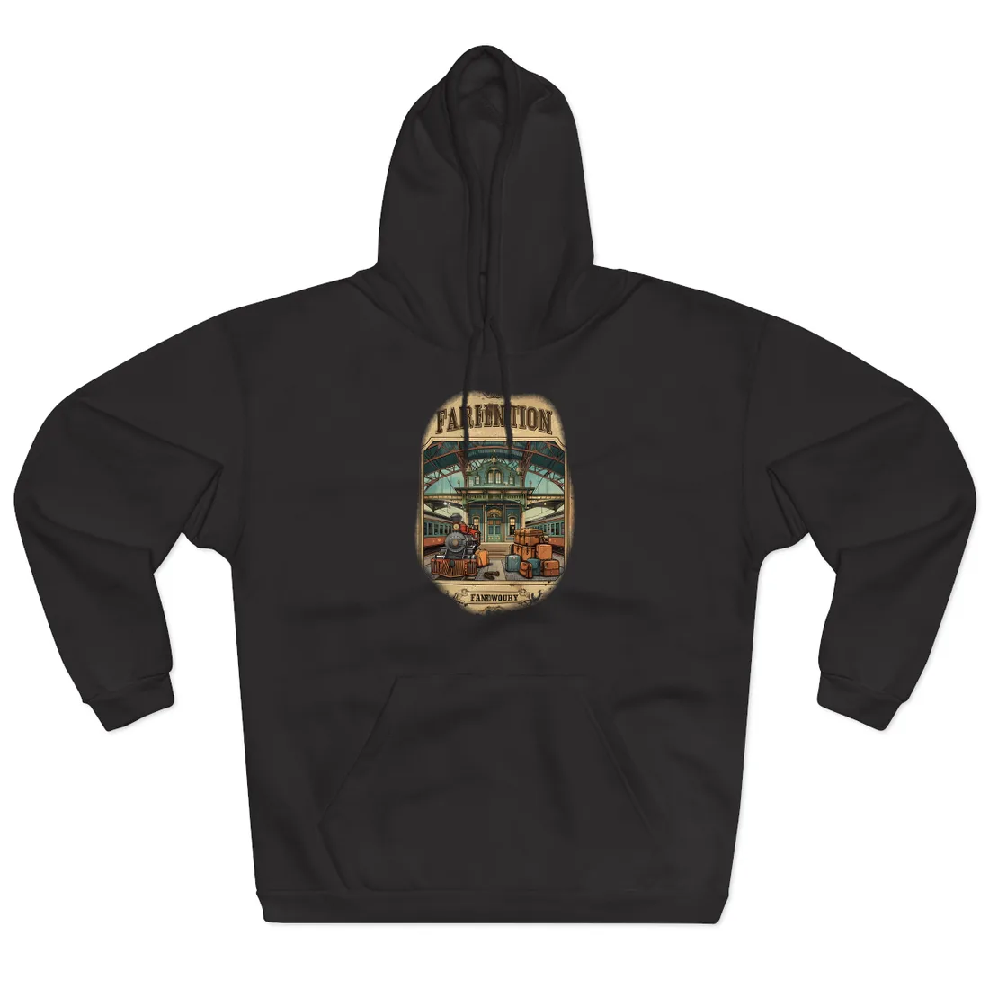 Vintage Train Station Sign: Farhampton Departure 0D14 - Hoodie (Black)