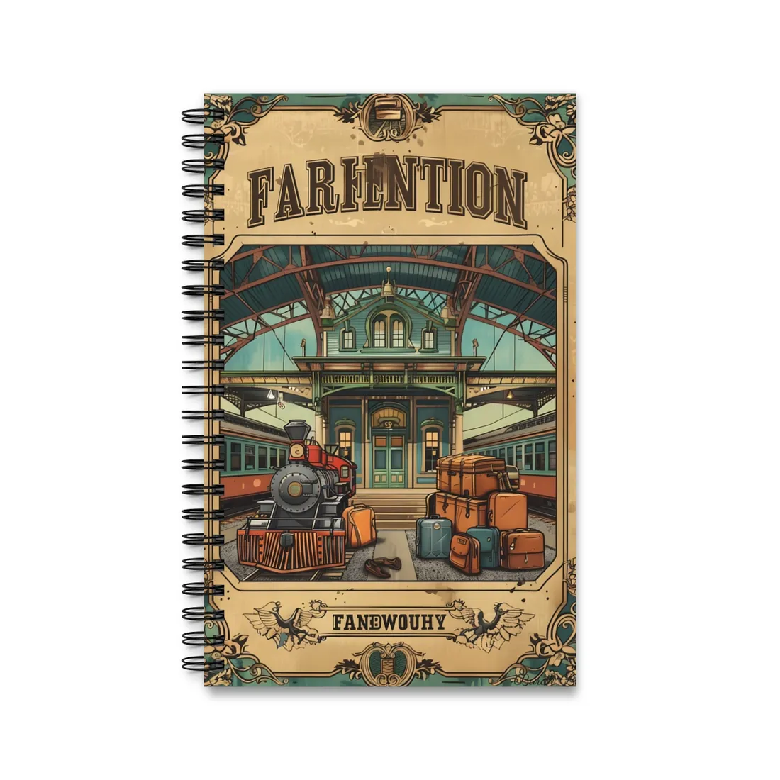 Vintage Train Station Sign: Farhampton Departure 0D14 - Spiral Notebook