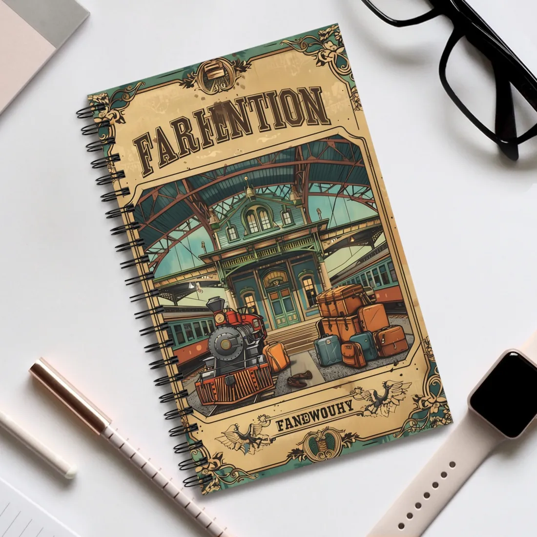 Vintage Train Station Sign: Farhampton Departure 0D14 - Spiral Notebook