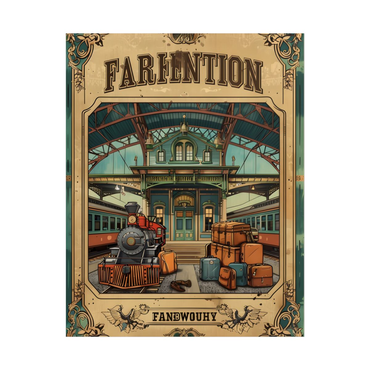 Vintage Train Station Sign: Farhampton Departure 0D14 - Poster