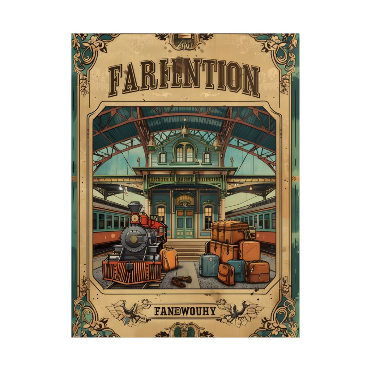 Vintage Train Station Sign: Farhampton Departure 0D14 - Poster