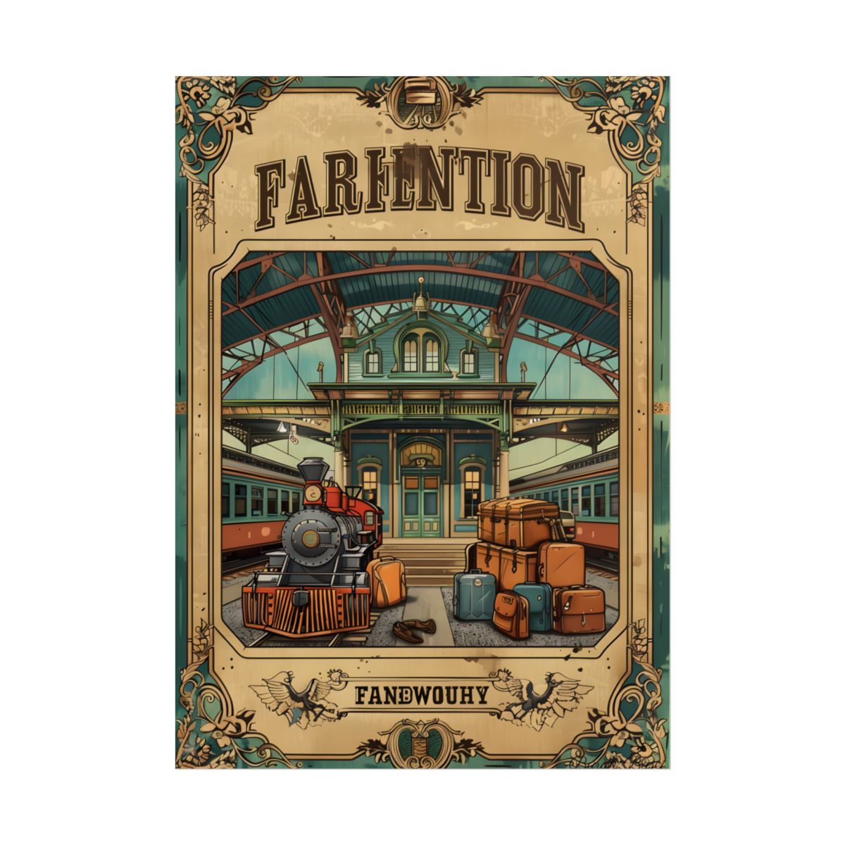 Vintage Train Station Sign: Farhampton Departure 0D14 - Poster
