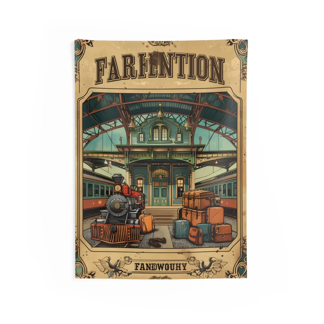 Vintage Train Station Sign: Farhampton Departure 0D14 - Wall Tapestry