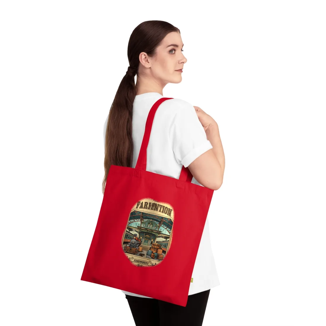 Vintage Train Station Sign: Farhampton Departure 0D14 - Tote Bag (Classic Red)