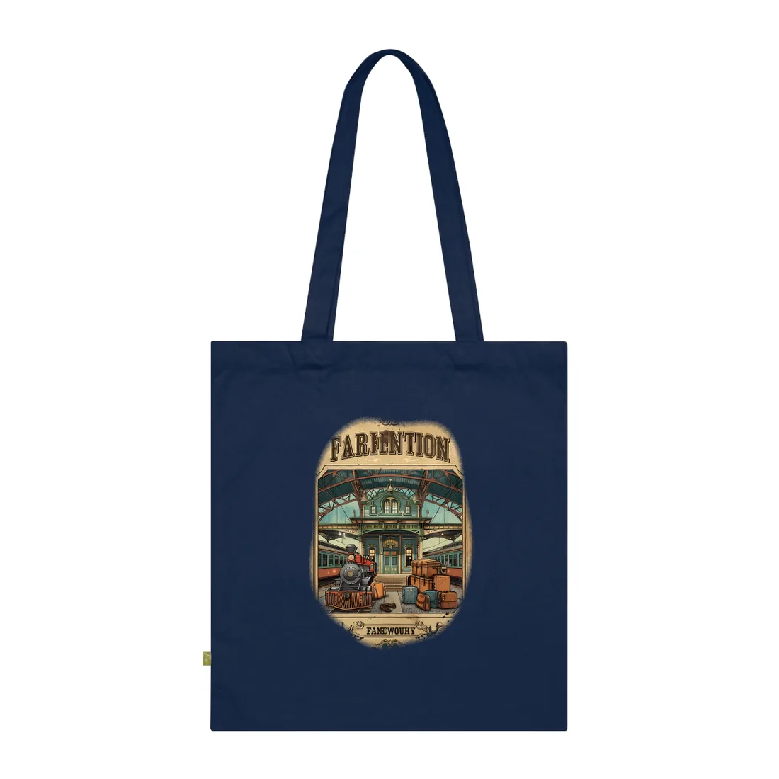 Vintage Train Station Sign: Farhampton Departure 0D14 - Tote Bag (French Navy)