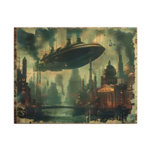 Airship over Steampunk City Canvas Print