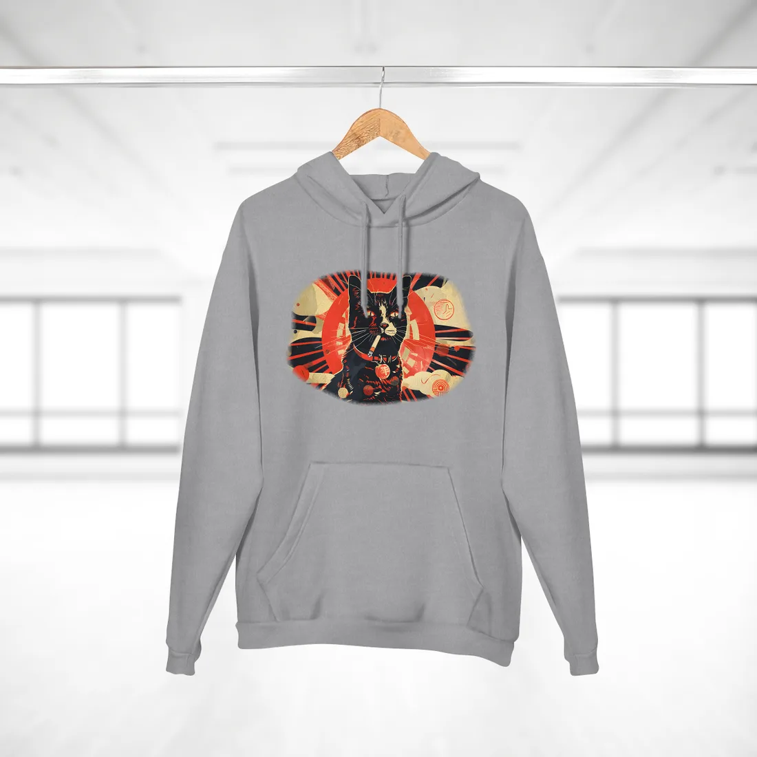 Vintage Whimsy: Cat Smokes Cigarette on Blue Background - Hoodie (Heather Grey)
