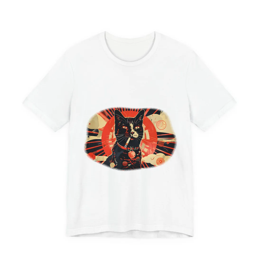 Vintage Whimsy: Cat Smokes Cigarette on Blue Background - T-Shirt (White)