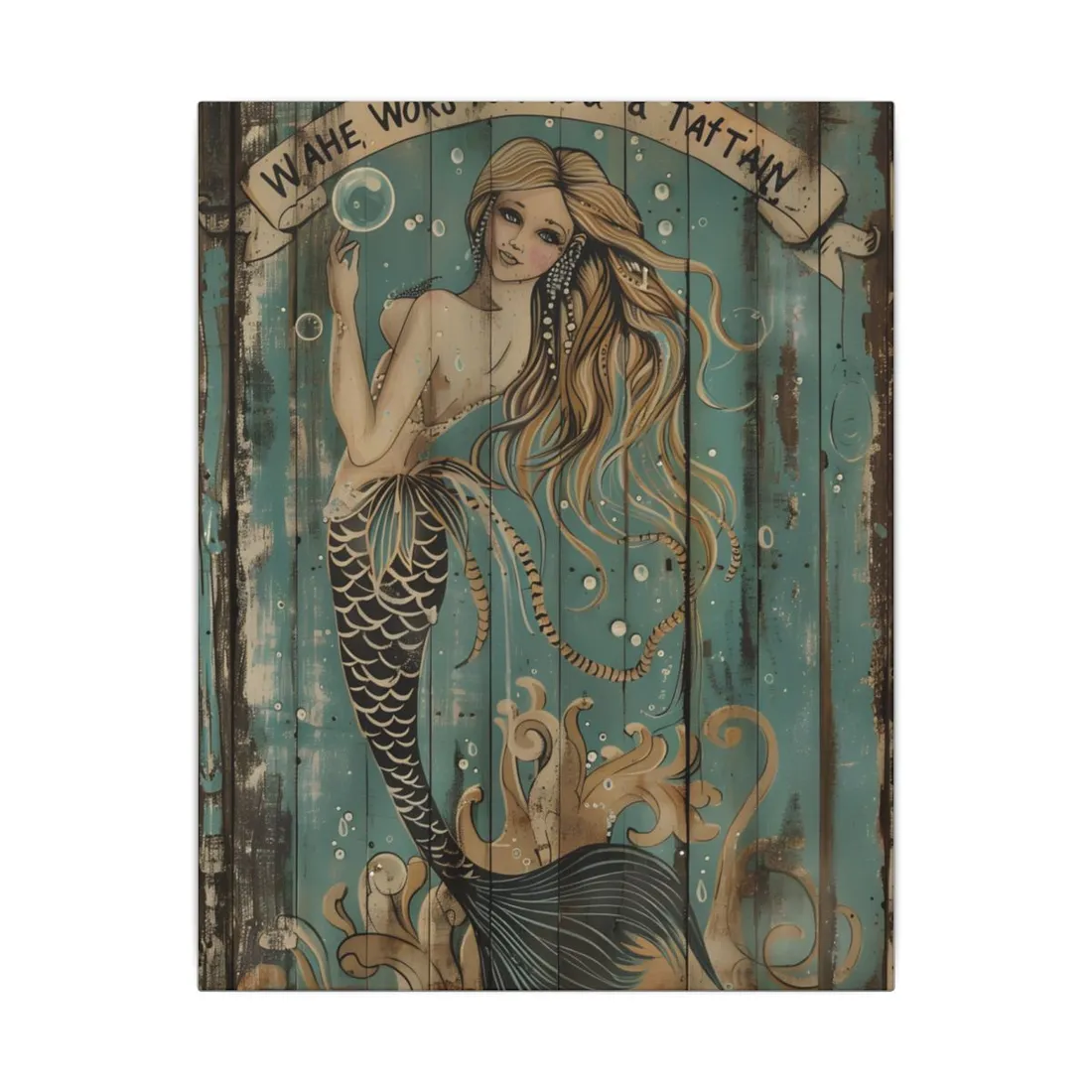 Vintage Whimsy Mermaid: Holding Soap Bubble Wand - Canvas