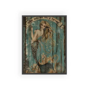 Mermaid on Weathered Wood Framed Poster