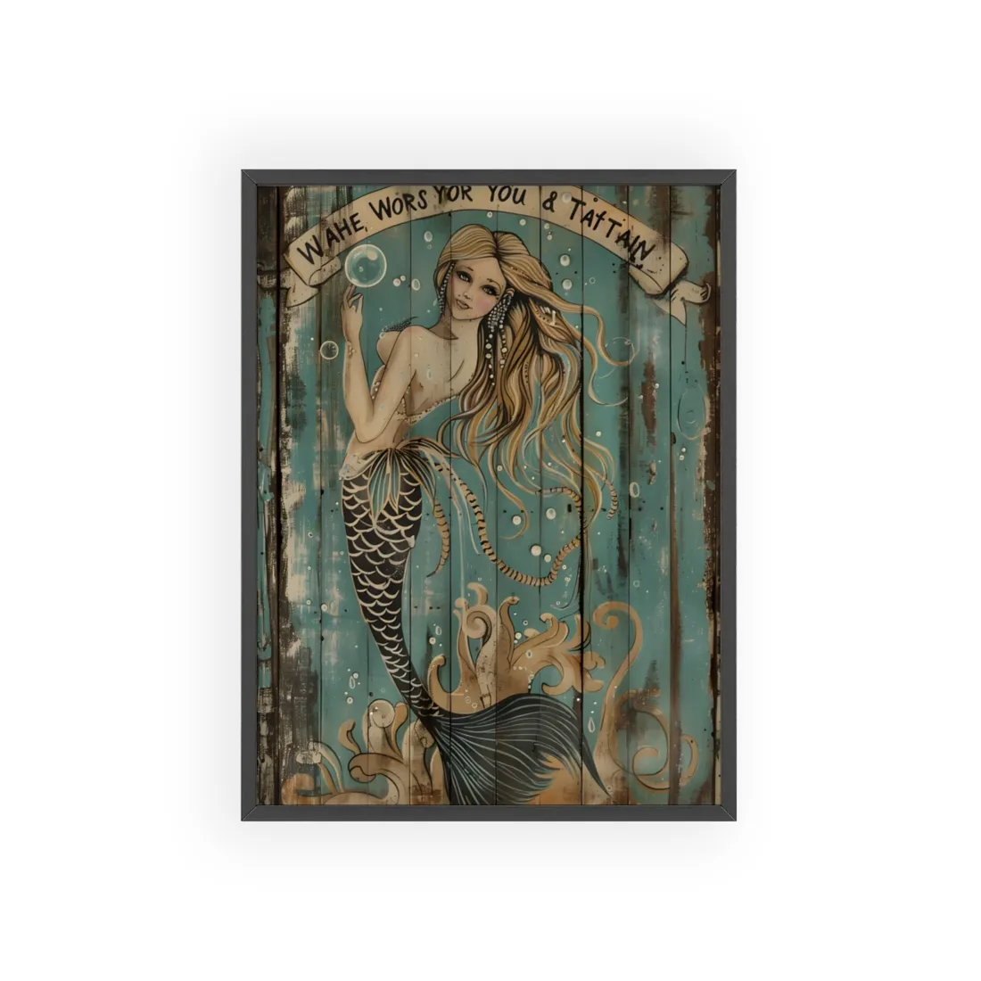 Vintage Whimsy Mermaid: Holding Soap Bubble Wand - Framed Poster