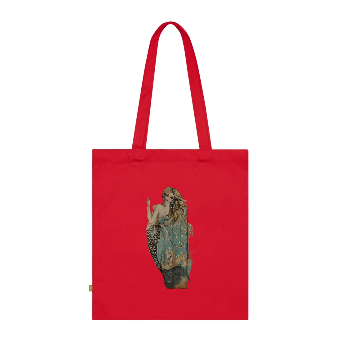 Vintage Whimsy Mermaid: Holding Soap Bubble Wand - Tote Bag (Classic Red)