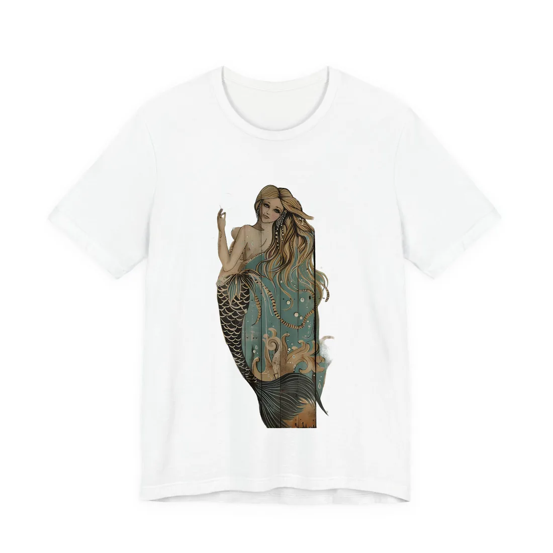Vintage Whimsy Mermaid: Holding Soap Bubble Wand - T-Shirt (White)