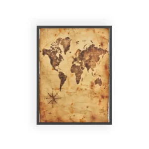 Aged Parchment World Map Framed Poster