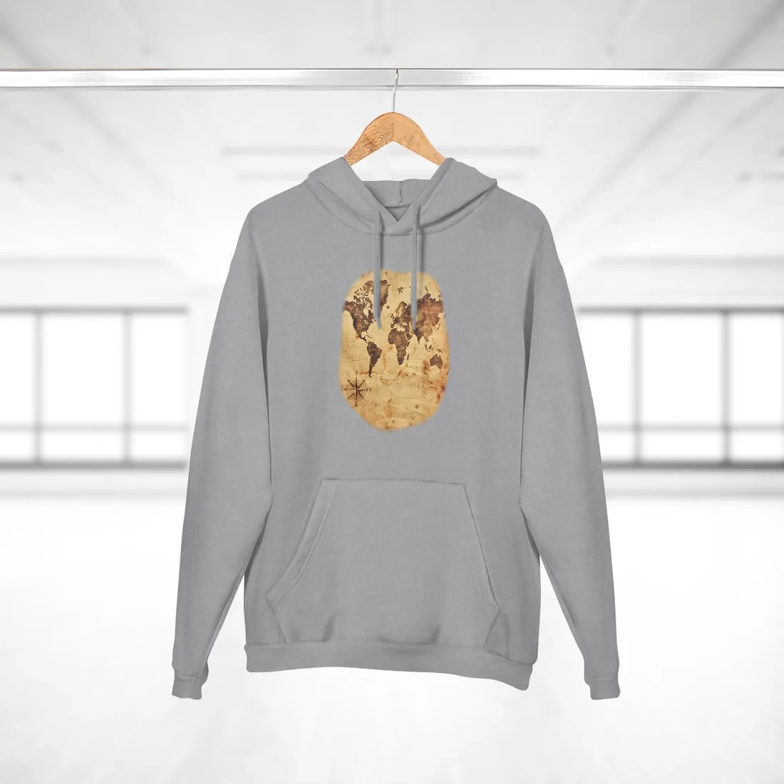 Vintage World Map: A Timeless Guide to Global Exploration - Hoodie (Heather Grey)