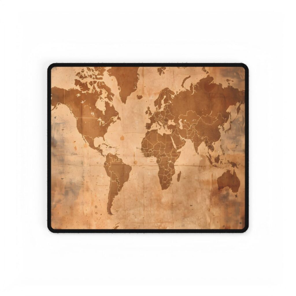 Vintage World Map: Artistic Cartography on Canvas - Desk Mat