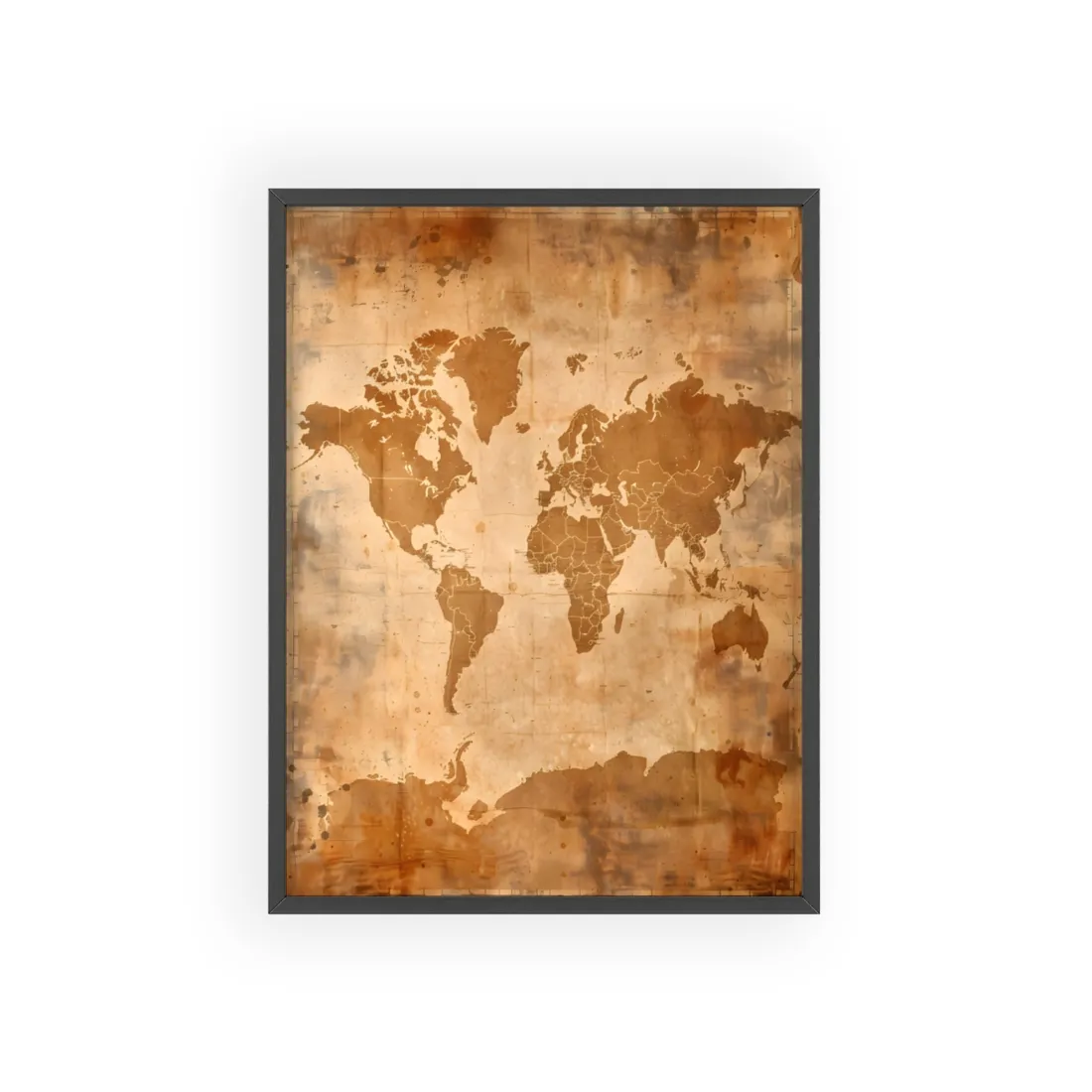 Vintage World Map: Artistic Cartography on Canvas - Framed Poster