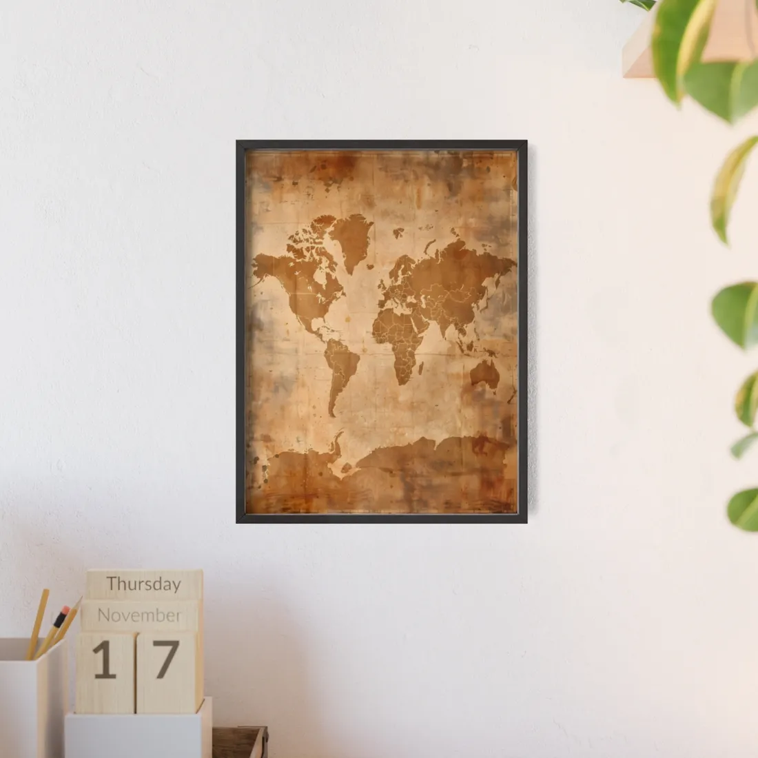 Vintage World Map: Artistic Cartography on Canvas - Framed Poster