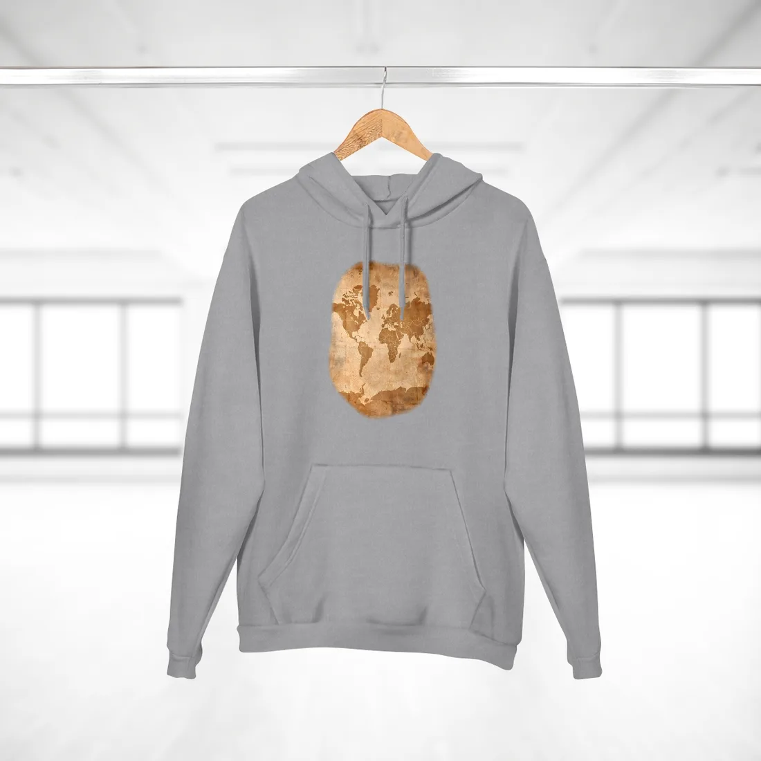 Vintage World Map: Artistic Cartography on Canvas - Hoodie (Heather Grey)
