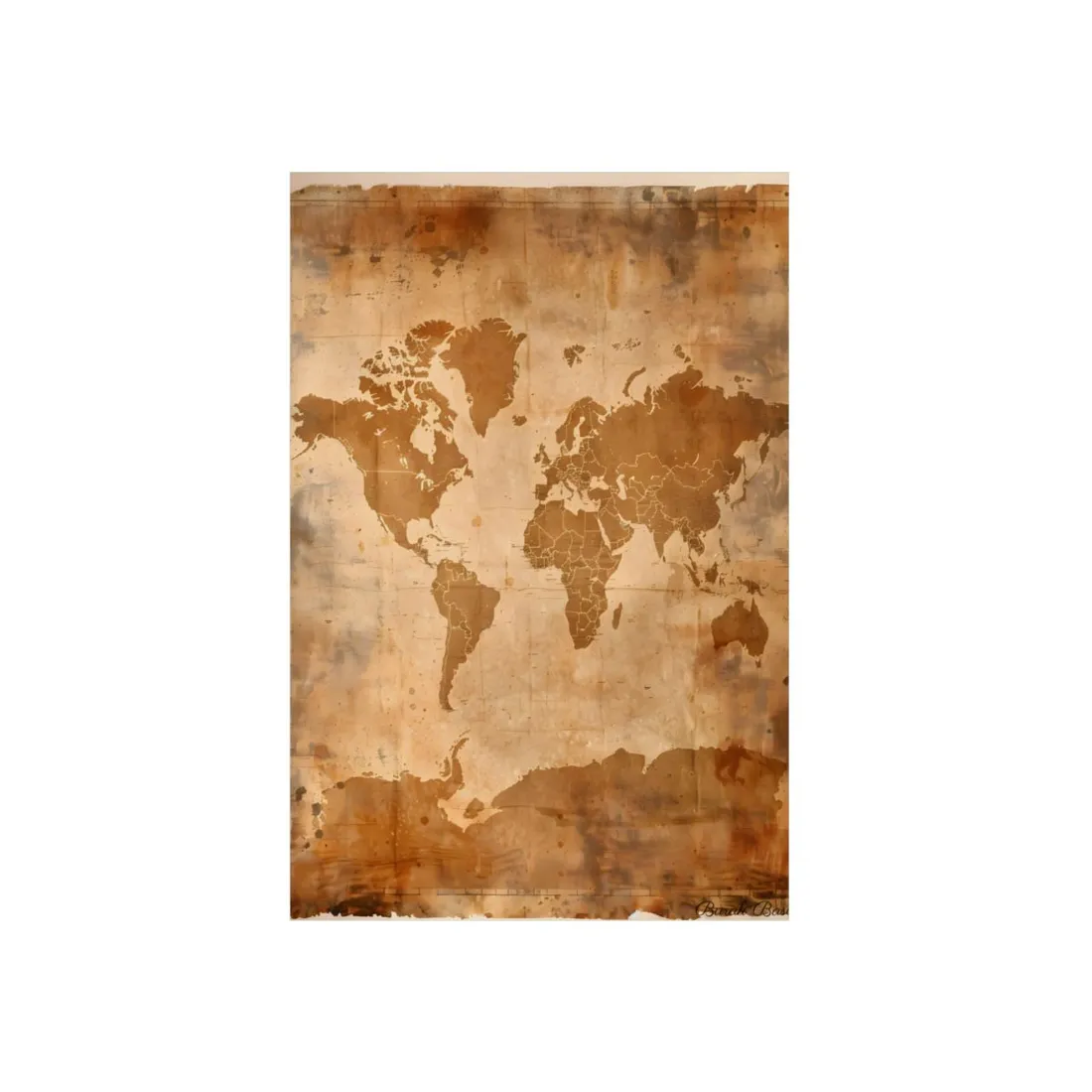 Vintage World Map: Artistic Cartography on Canvas - Metal Poster