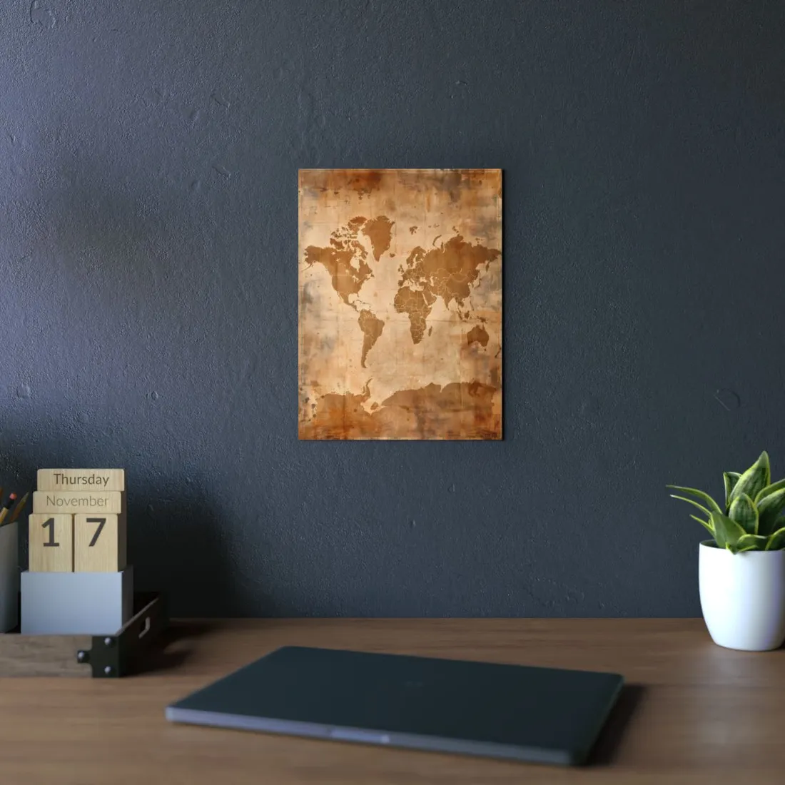 Vintage World Map: Artistic Cartography on Canvas - Metal Poster
