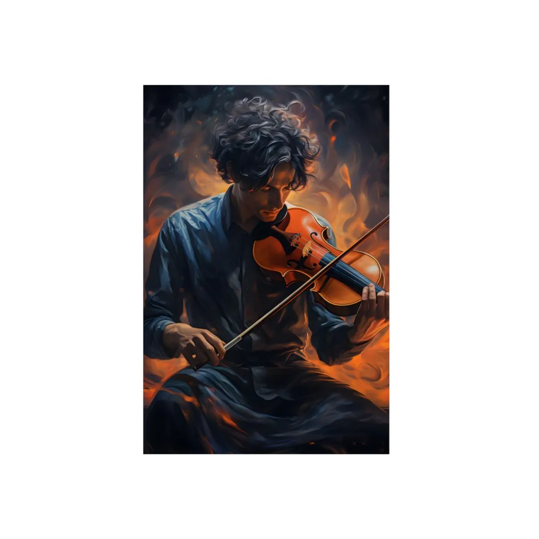 Violinist in Motion: Vivid Portrait of Musical Passion - Metal Poster