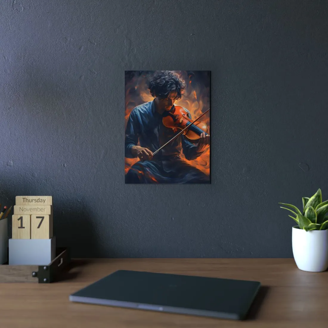 Violinist in Motion: Vivid Portrait of Musical Passion - Metal Poster
