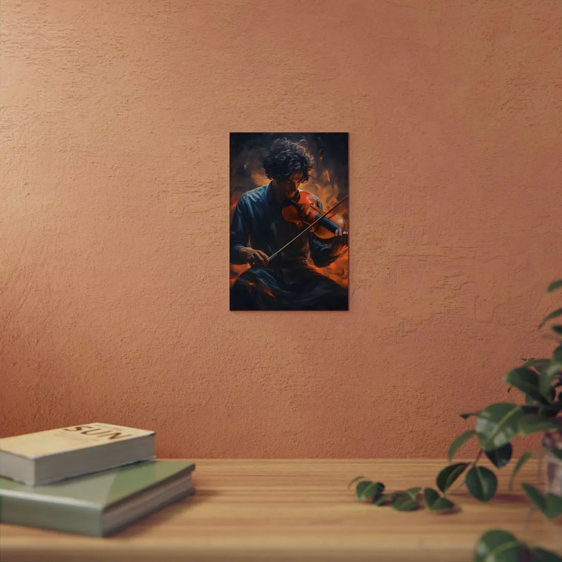 Violinist in Motion: Vivid Portrait of Musical Passion - Metal Poster