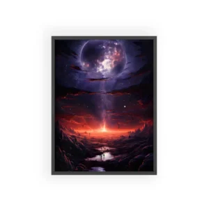 Crimson Horizon Alien Planet Framed Poster