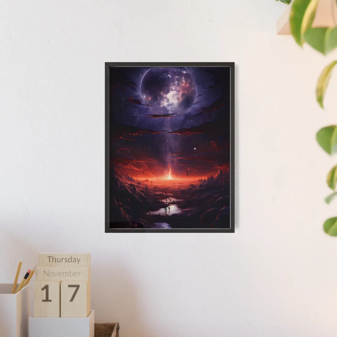 Vivid Black Hole Planet: A Detailed Cosmic - Framed Poster