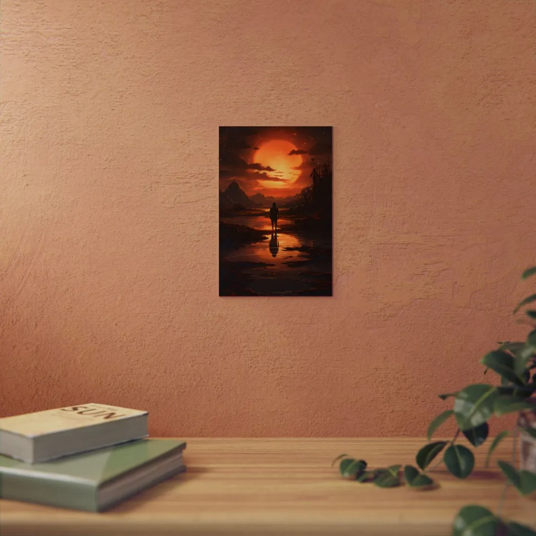 Walking Toward the Glow: Dark Mountain Silhouette - Metal Poster
