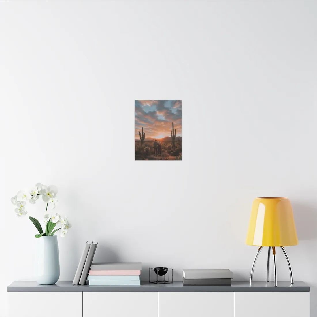 Warm Embrace Under Desert Sunset: People Standing Together in Golden Hour - Canvas