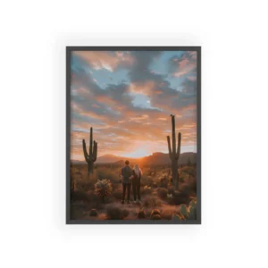 Couple Watching Desert Sunset Framed Poster