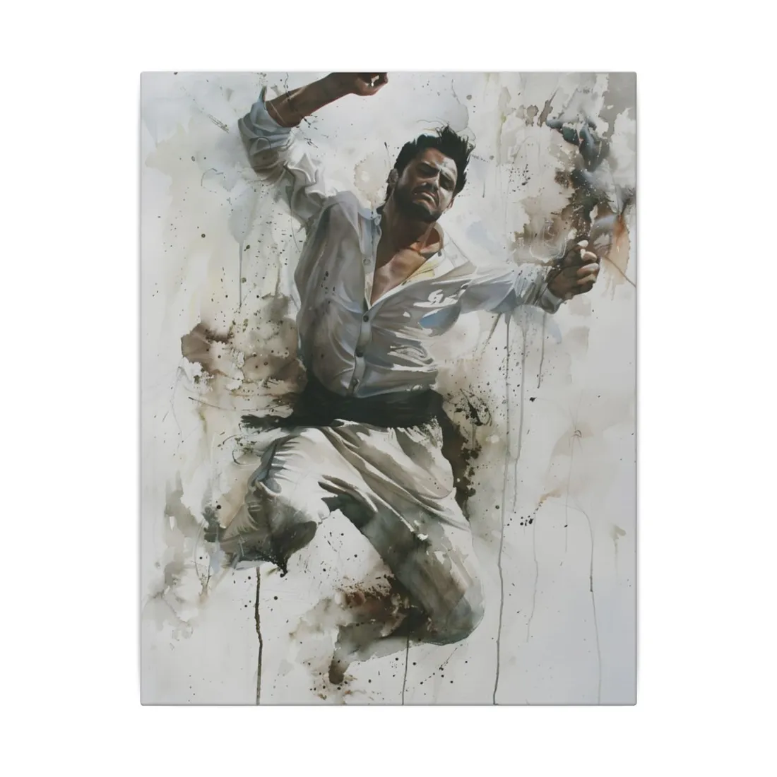 Watercolor Artwork: Man Dancing in Dynamic Movement - Canvas