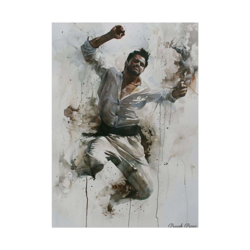 Watercolor Artwork: Man Dancing in Dynamic Movement - Poster
