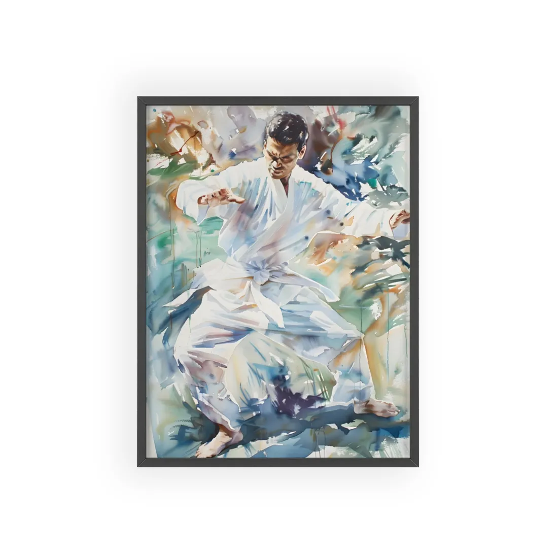 Watercolor Dance: A Man in White Attire - Framed Poster