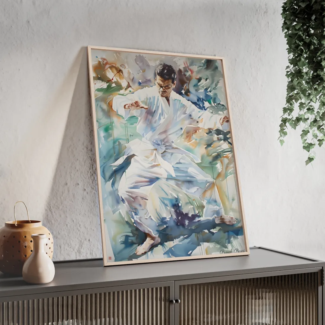 Watercolor Dance: A Man in White Attire - Framed Poster