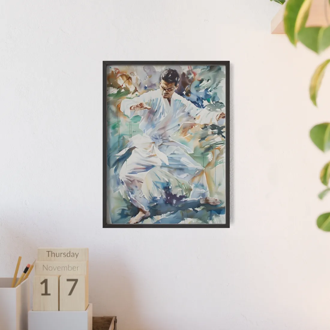 Watercolor Dance: A Man in White Attire - Framed Poster