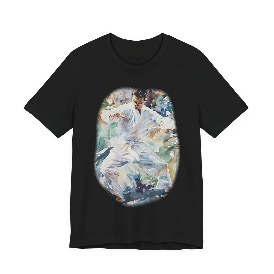 Watercolor Dance: A Man in White Attire - T-Shirt (Black)