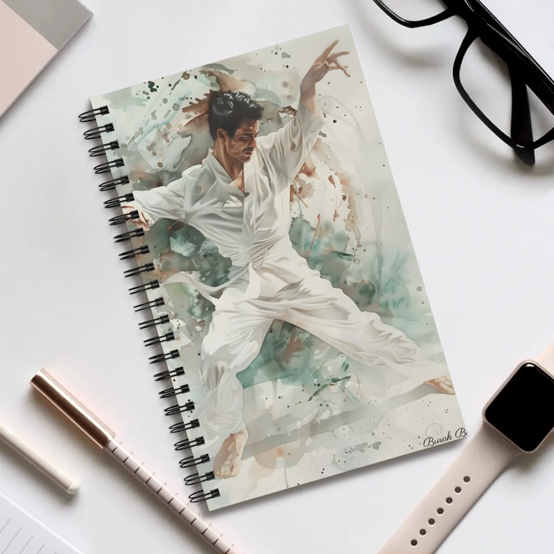 Watercolor Dance Movement: A Man in White - Spiral Notebook